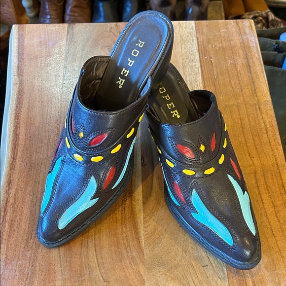 Roper Shoes - Roper Black Mules with Vibrant Accents